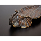 印度風雙頭大象芭蕉葉造型銅雕果盤子擺飾  (y14907 銅雕系列 銅雕動物)